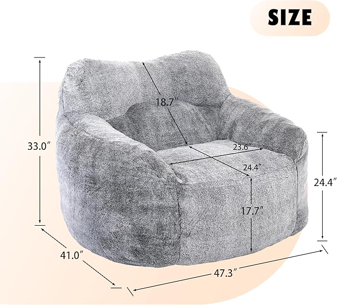 Furniliving Bean Bag Chair, Giant Bean Bag Chair Stuffed Floor Sofa - Image 2