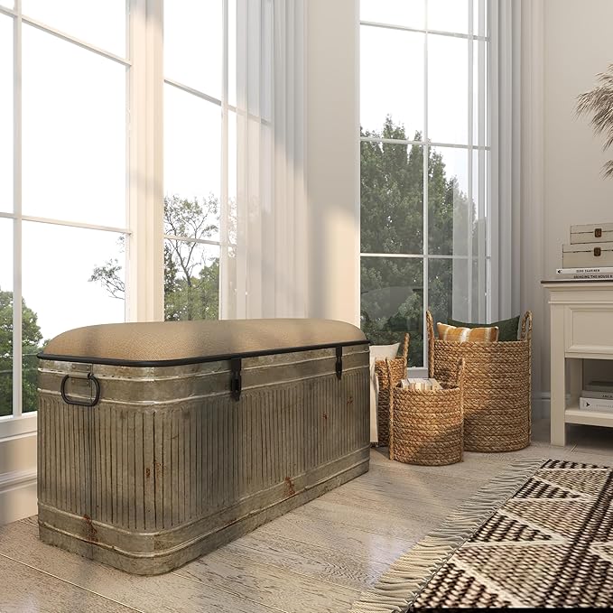 Deco 79 Metal Room Storage Bench Galvanized Entryway Bench - Image 7