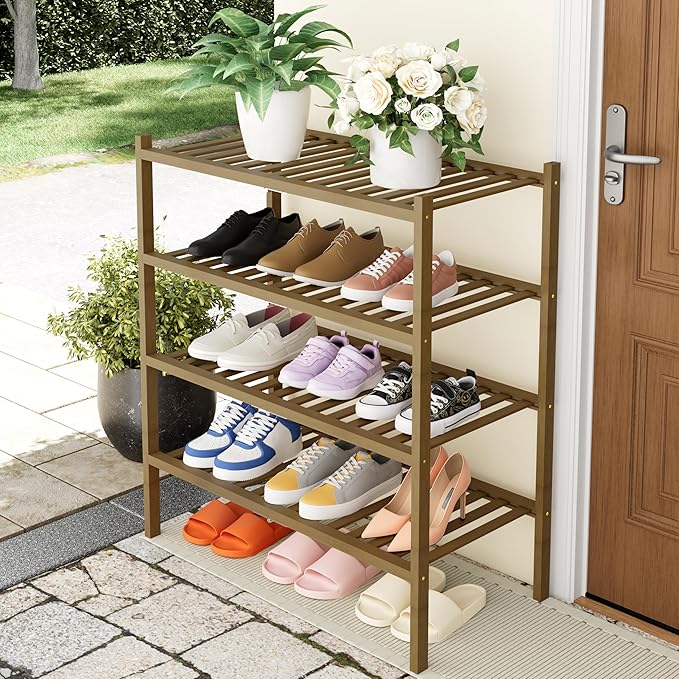 Smiry Shoe Rack, 4 Tier Thick Bamboo Shoe Organizer, Stackable Free Standing - Image 7