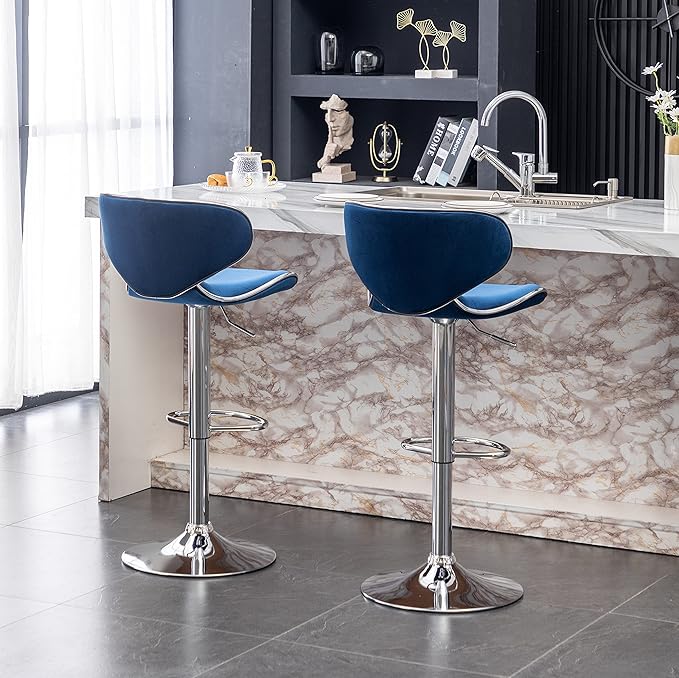 Roundhill Furniture Masaccio Velvet Upholstered Adjustable Swivel Barstool - Image 7