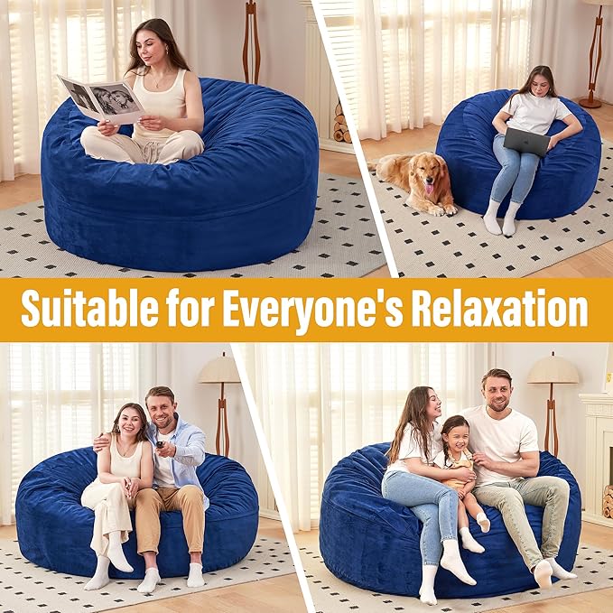 HABUTWAY Bean Bag Chair: Giant 6' Memory Foam Furniture Bean Bag Chair - 6Ft - Image 5