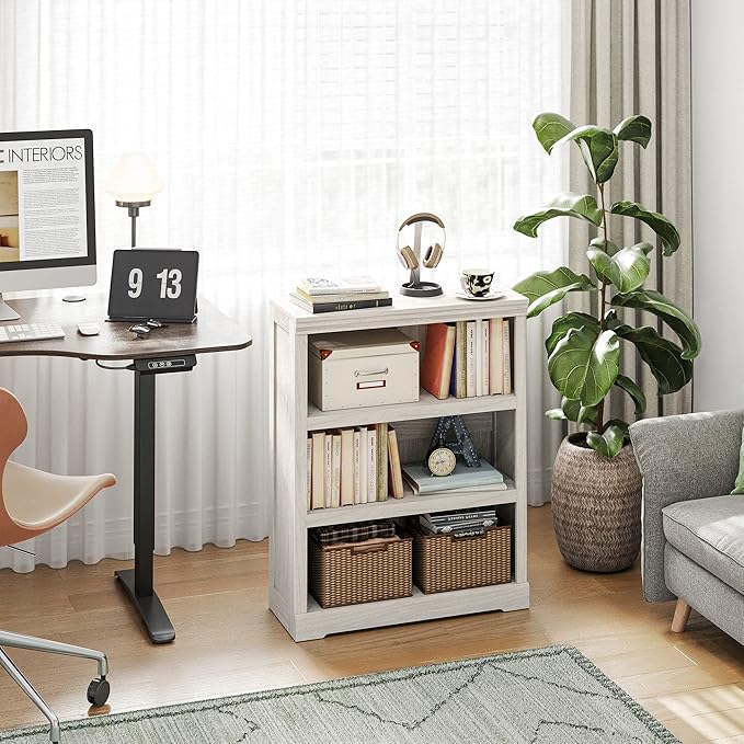 LINSY HOME 3-Tier Bookcase and Bookshelf, Small Wood Display Storage Shelves - Image 2