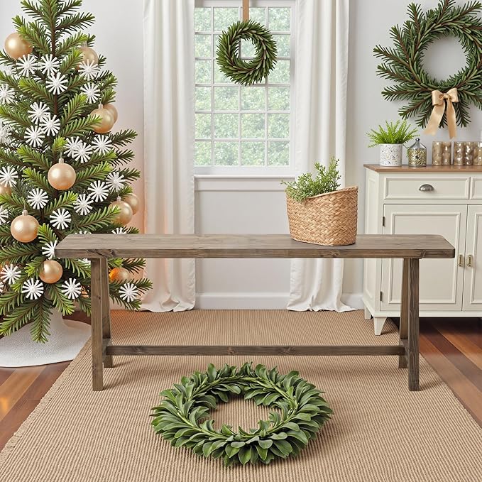 Warmiehomy Solid Wood Bench, 47.2” Rustic Farmhouse Entryway Bench - Image 7