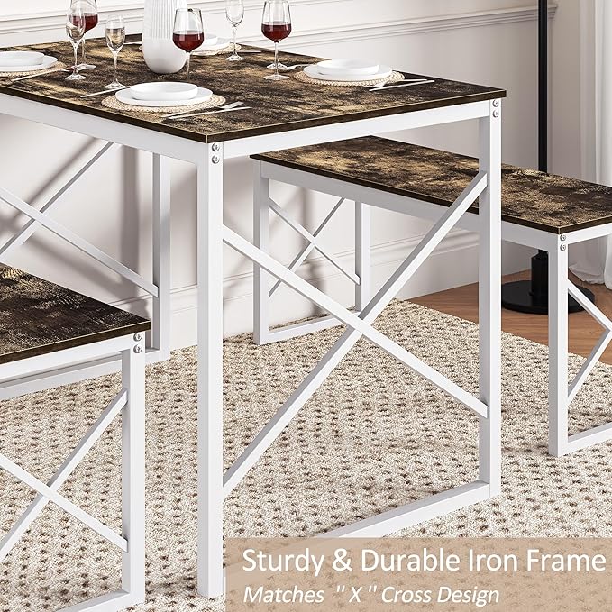 VECELO Kitchen Table with 2 Benches - Image 5