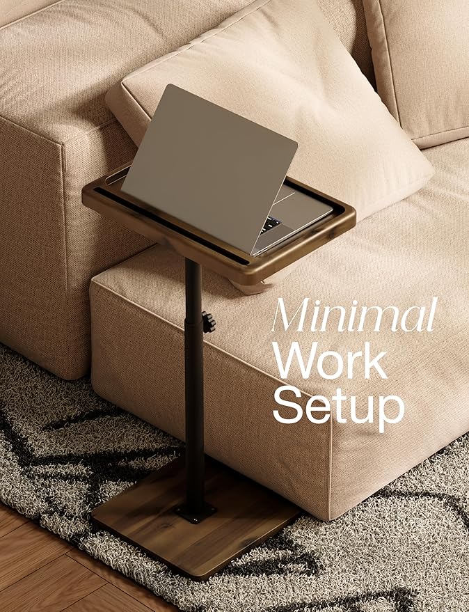 HOLANA Acacia Wood Adjustable C-Shaped Couch Table – 360° Swivel Side Table - Image 4