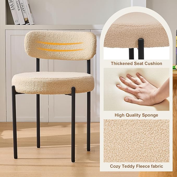 Boucle Dining Chairs, Kitchen Dining Room Chairs Curved Backrest Upholstered - Image 5