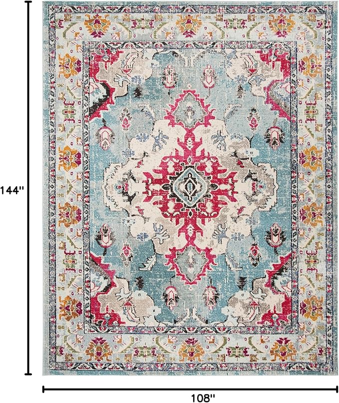 SAFAVIEH Monaco Collection 9' x 12' Light BlueFuchsia MNC243J Boho Chic - Image 2