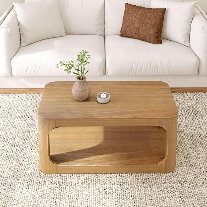Plank+Beam Small Forma Coffee Table, Solid Wood 40 Inch Modern Coffee Table - Image 3