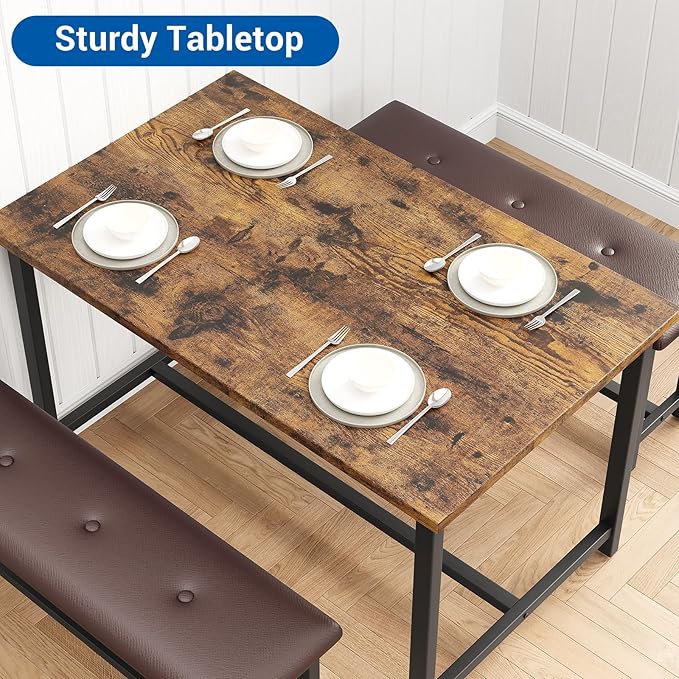 Garvee Dining Table with 2 Benches, Kitchen Table with 2 Upholstered Benches - Image 2