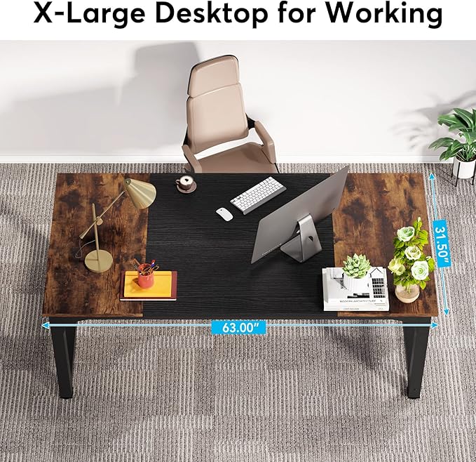 LITTLE TREE 63 Inch Large Executive Computer Office Desk - Image 3