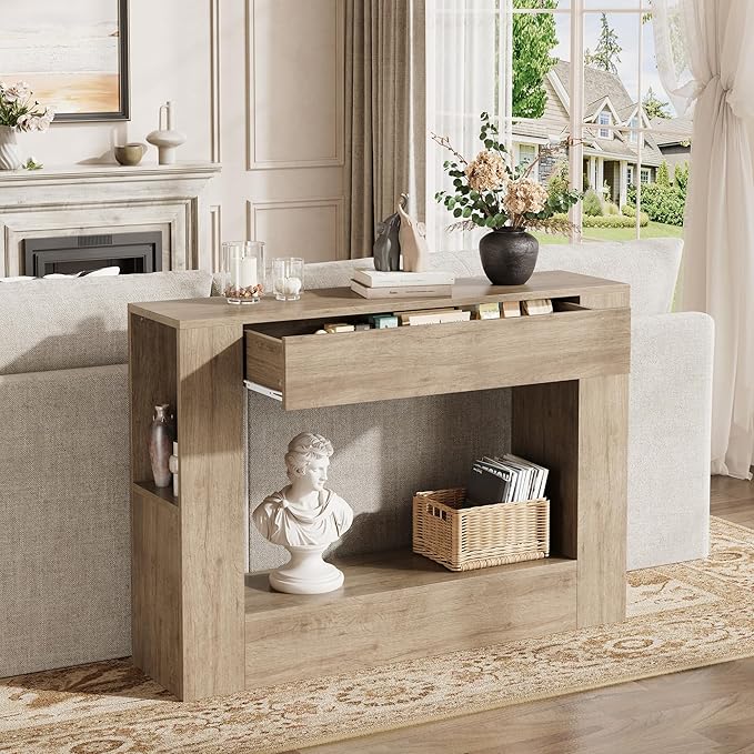 Farmhouse Console Table with Drawer, Narrow Sofa Table Behind Couch - Image 3