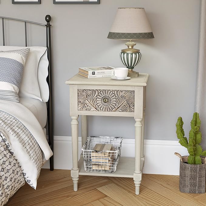 COSIEST Vintage Nightstand, MDF 2-Tier Bedside Table, Wood Accent End Table - Image 4