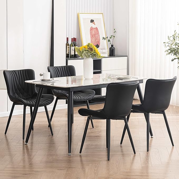 YOUTASTE Black Dining Chairs Set of 2 Upholstered Mid Century Modern Kitchen - Image 9