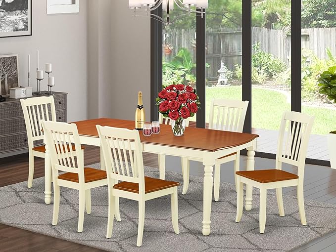 East West Furniture DODA7-BMK-W 7 Piece Dining Table Set Consist of a Rectangle - Image 2