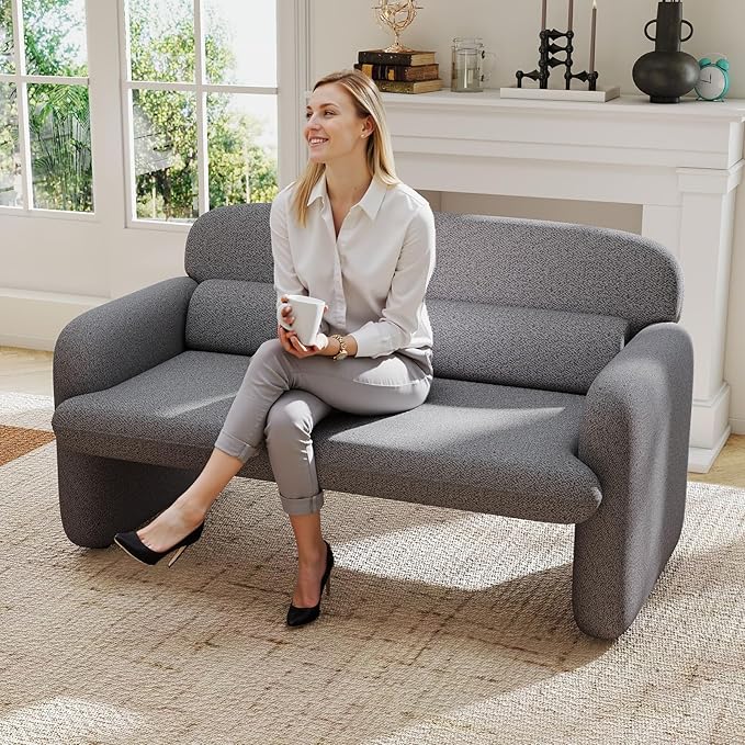 Furnimart Modern Loveseat Sofa, Comfy Upholstered Minimalist Couch, Small - Image 4