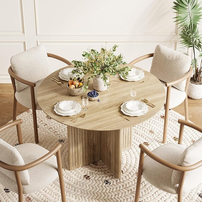 LITTLE TREE Round Dining Table for 4-6 People, Modern Wooden Kitchen Table - Image 5