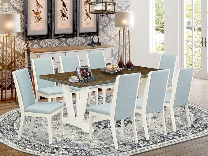East West Furniture V077LA015-9 9 Piece Dining Set Includes a Rectangle Dining - Image 2