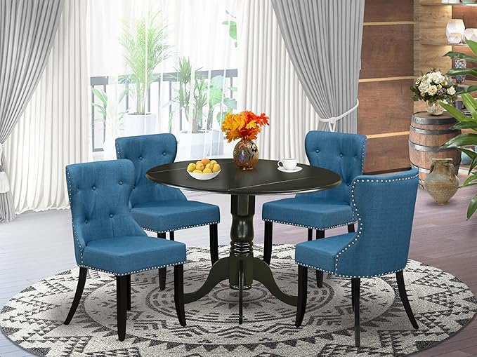 East West Furniture DLSI5-BLK-21 5 Piece Dining Room Table Set Includes a Round - Image 2
