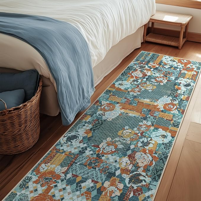 GENIMO Floral Runner Rug 2X6, Machine Washable Non Slip Vintage Patchwork by GENIMO