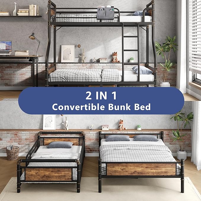 Metal Bunk Bed Twin Over Full, Industrial Bunkbeds Heavy Duty Bed - Image 3