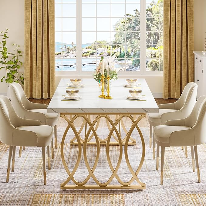 Tribesigns Modern Dining Table, Unique Rectangular Dinner Table Kitchen & - Image 4