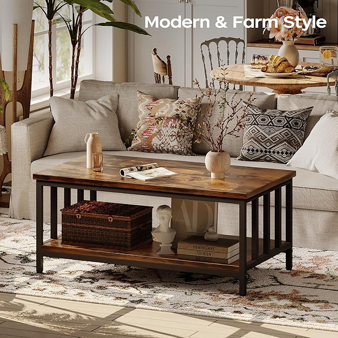 Homeiju Coffee Table for Living Room, Farmhouse Living Room Table - Image 4