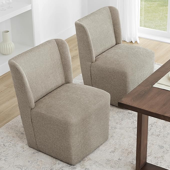 Upholstered Dining Chair with Casters Wingback Modern Side Armless Deskchair - Image 2