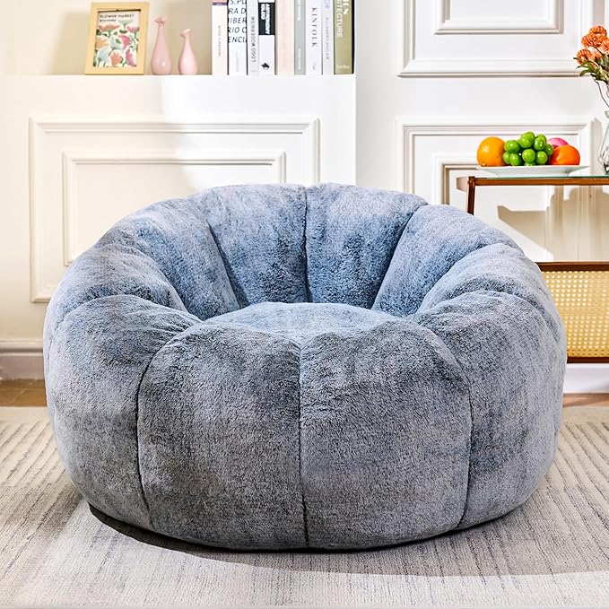 Bean Bag Chair with Filler, Faux Fur Comfy Chair with Petal Armrest Fluffy by LinkRomat