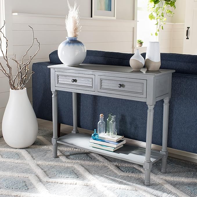 SAFAVIEH Home Collection Tate Distressed Grey 2-Drawer Bottom Shelf Console by SAFAVIEH