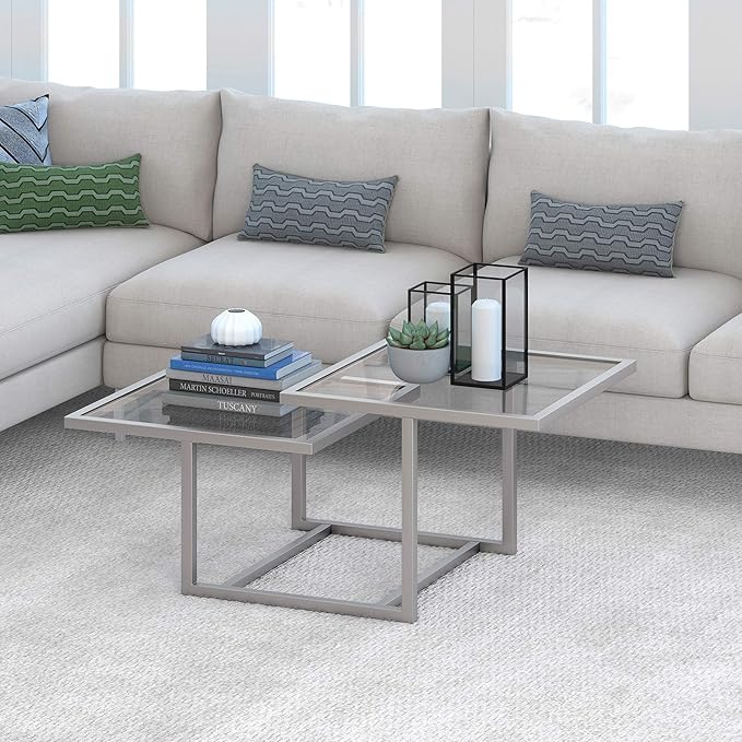 Henn&Hart 43" Wide Square Coffee Table in Nickel, Modern coffee tables - Image 2
