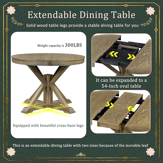 SogesPower 5-Piece Round Farmhouse Retro Dining Table Set - Image 5