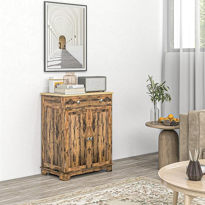 HOMCOM Sideboard with Solid Wood Countertop, Modern Kitchen Storage Cabinet - Image 2