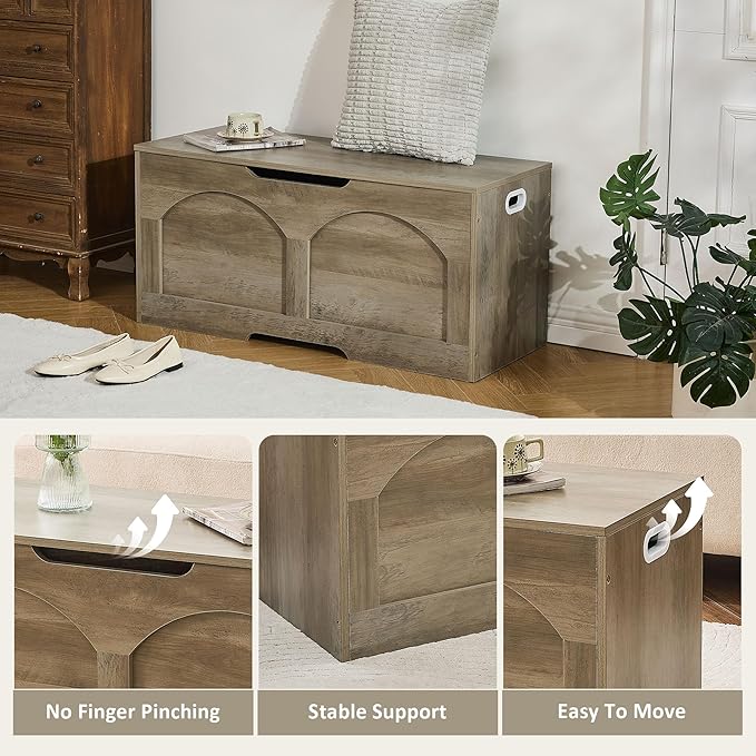 Storage Bench, 39.4" Retro Wooden Storage Chest Trunk, Large Toy Chest - Image 8