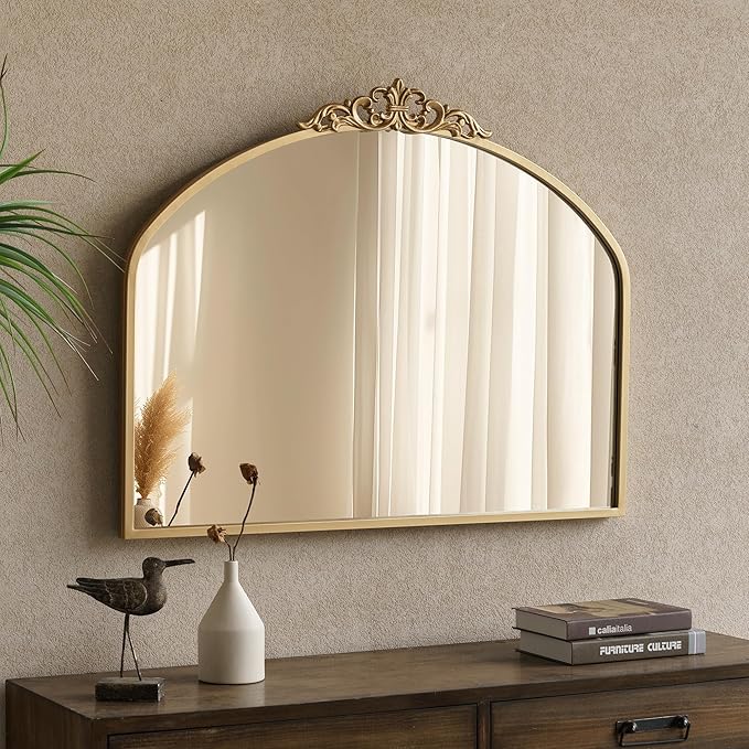 1 Set Vintage Mirror 36x29 Gold Antique Baroque Arched Ornate Traditional Brass - Image 6