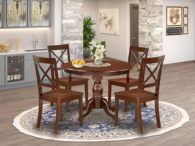 East West Furniture HBBO5-MAH-W 5 Piece Dining Set Includes a Round Dining Table - Image 2