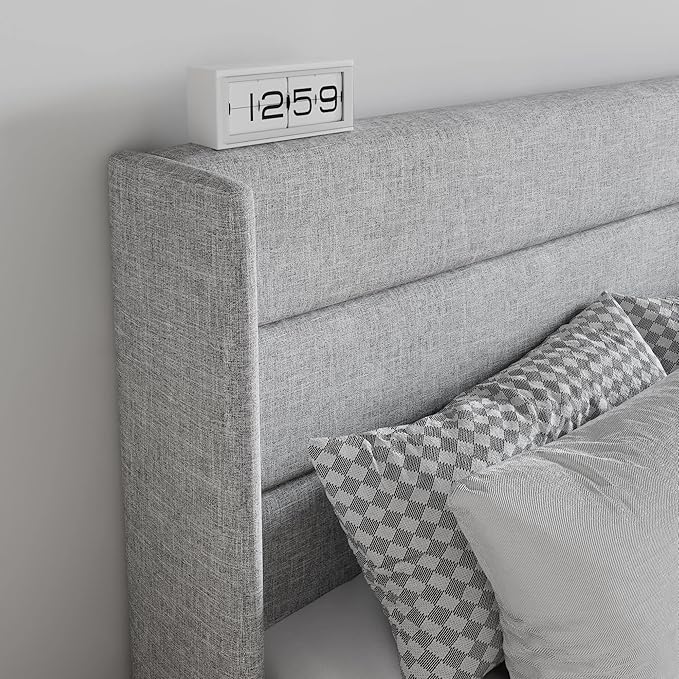 SHA CERLIN Full Size Lift Up Storage Bed/Modern Wingback Headboard/Upholstered - Image 5