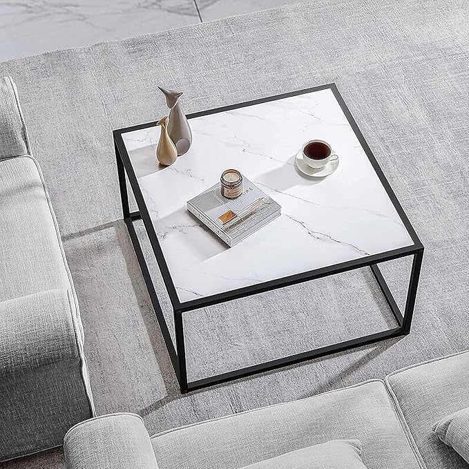 SAYGOER White Coffee Table, Small Square Coffee Table, Modern Center Table - Image 2