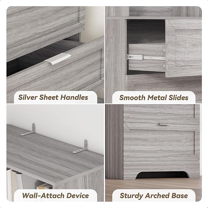 71'' Tall Bookshelf with Drawers, 6 Tier Wooden Bookcase Storage Organizer - Image 4