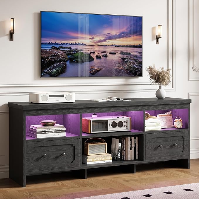 IRONCK TV Stand for 65 Inch TV, Power Outlets and Open Shelf, Media Console TV by IRONCK
