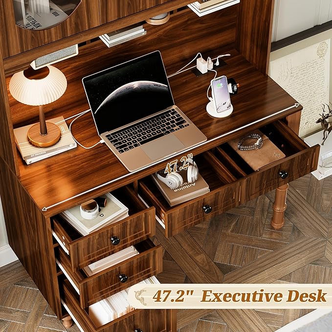 Merax 47'' Executive Desk with Charging Station and Hutch, Home Office Desk - Image 6
