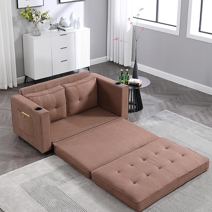 ERYE 3 Fold Tufted Upholstered Futon Sofa Bed Modern Convertible Foldable Floor - Image 4