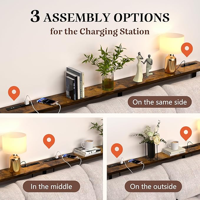 GRLEAF 90" Sofa Table with Built-in Power Strip – 4.9ft Power Cord, Metal Frame - Image 4
