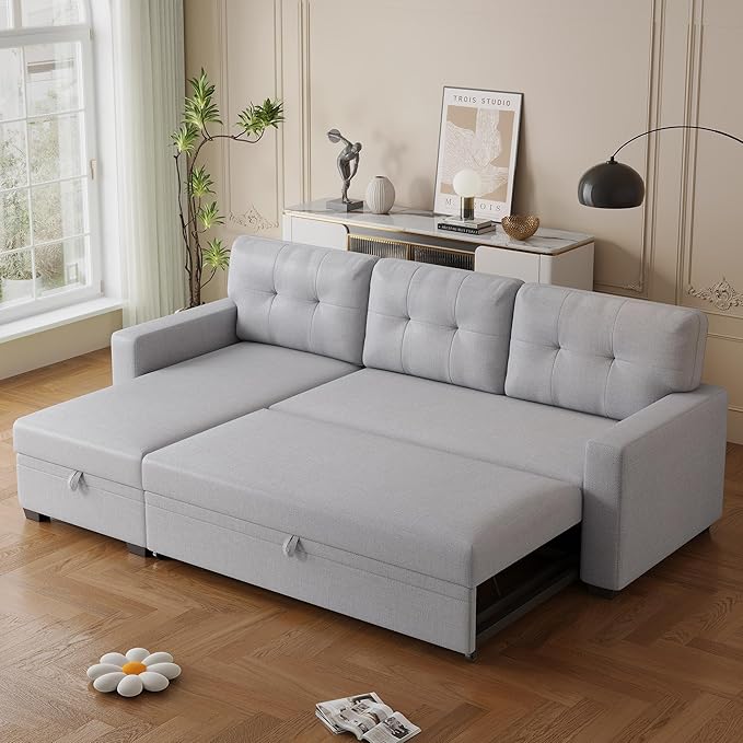 Ball & Cast L-Shape Convertible Sectional Sleeper Sofa Bed 4 in 1 Pull Out Couch - Image 8