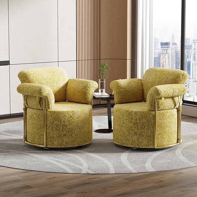 KEIKI Modern Comfy Swivel Accent Reading Chair, 360°Round Upholstered Barrel - Image 3