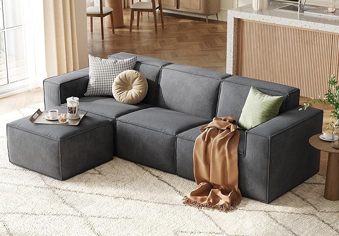 LINSY HOME Oversized Modular Sectional Sofa, Corduroy Deep Seat Modular Couches by LINSYHOME