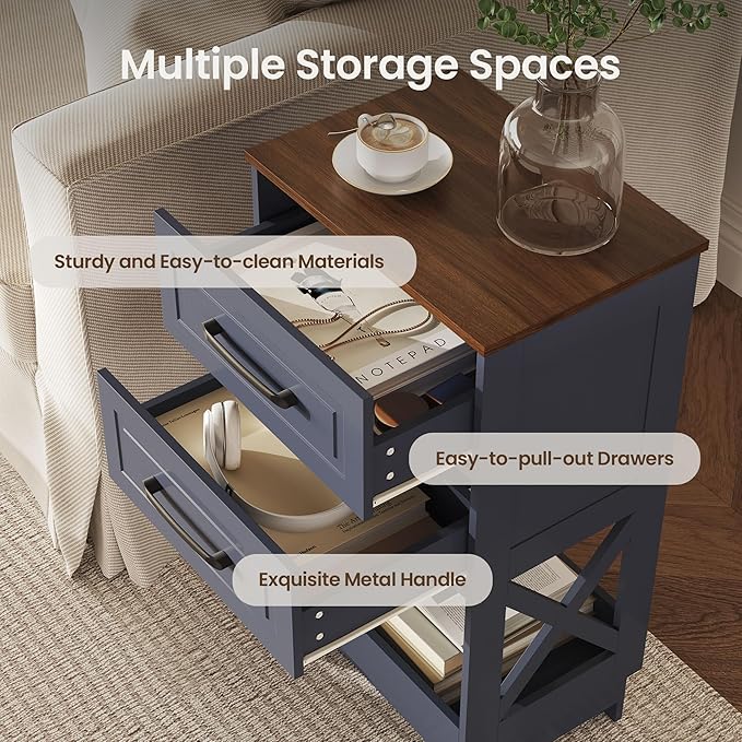 Tall Nightstand Set of 2 Side Table - Image 4