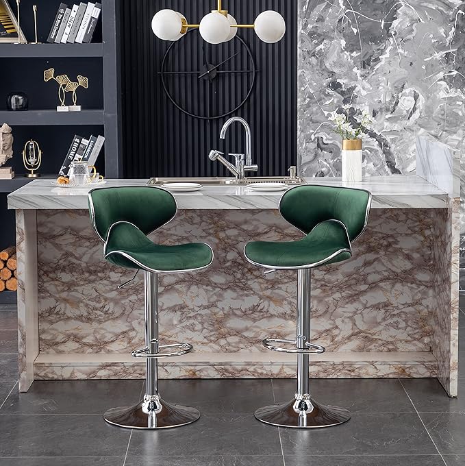 Roundhill Furniture Masaccio Velvet Upholstered Adjustable Swivel Barstool - Image 3