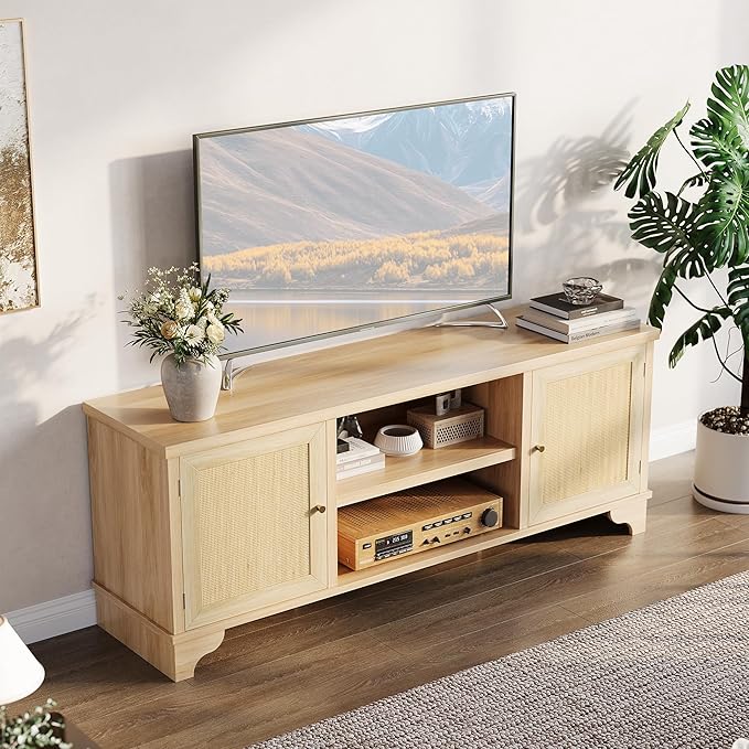 GarveeHome Rattan TV Stand for Living Room, Boho Entertainment Center for 55 - Image 8