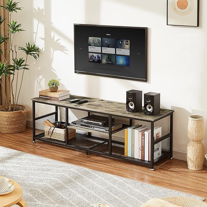 VECELO Industrial TV Stand for Televisions up to 65 Inch, 3 Tiers Media Console - Image 3