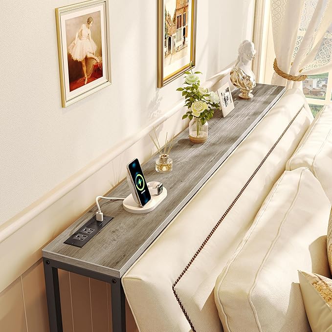SUPERJARE Console Table with Outlet, 63 Inch Sofa Table with Charging Station - Image 2